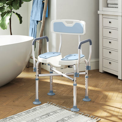 Height Adjustable Aluminium Shower Chair With Padded Seat For Elderly Support, Light Blue
