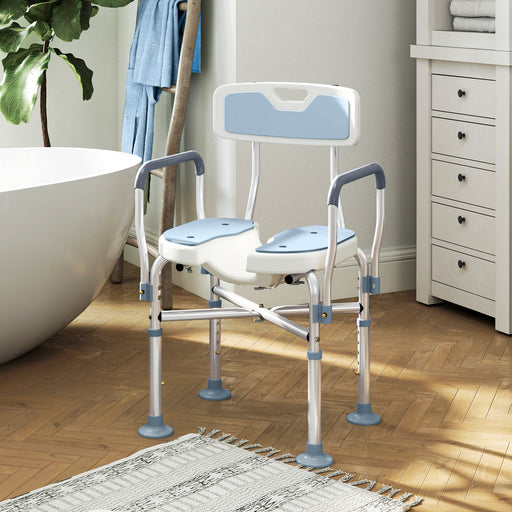 Height Adjustable Aluminium Shower Chair With Padded Seat For Elderly Support, Light Blue