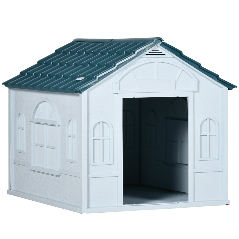 Medium Plastic Dog House Weather Resistant for Indoor and Outdoor Use White and Blue