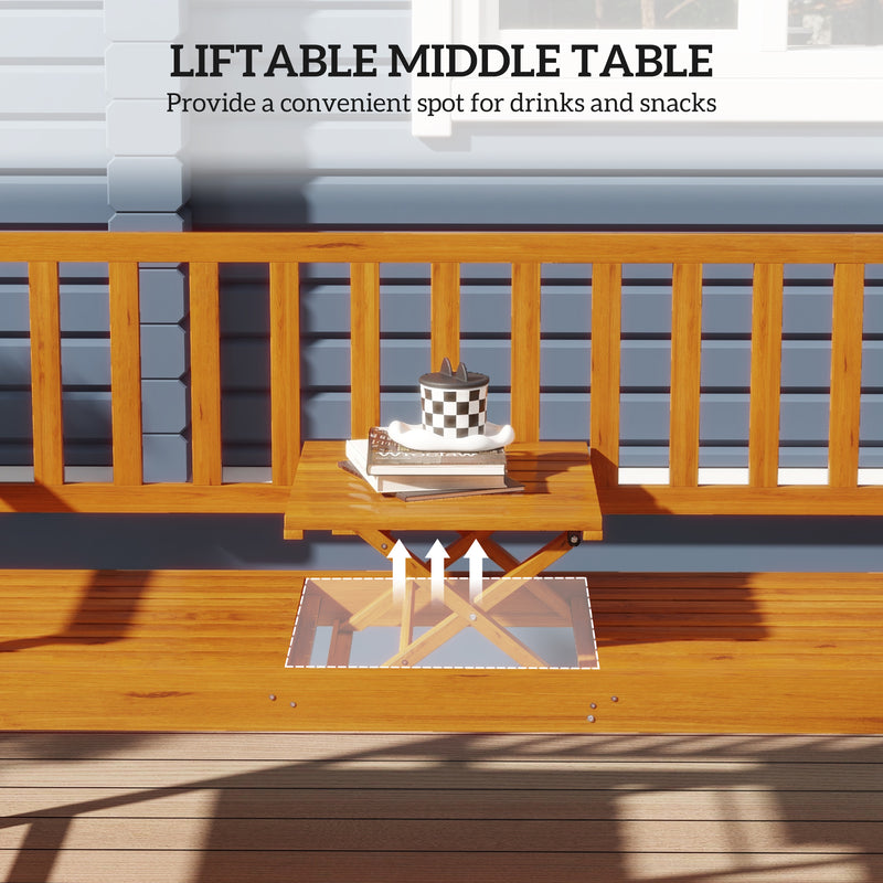Outsunny Wooden Bench with Liftable Middle Table, Outdoor Bench, Patio Loveseat for Porch, Garden, Seats 2-3 People AOSOM