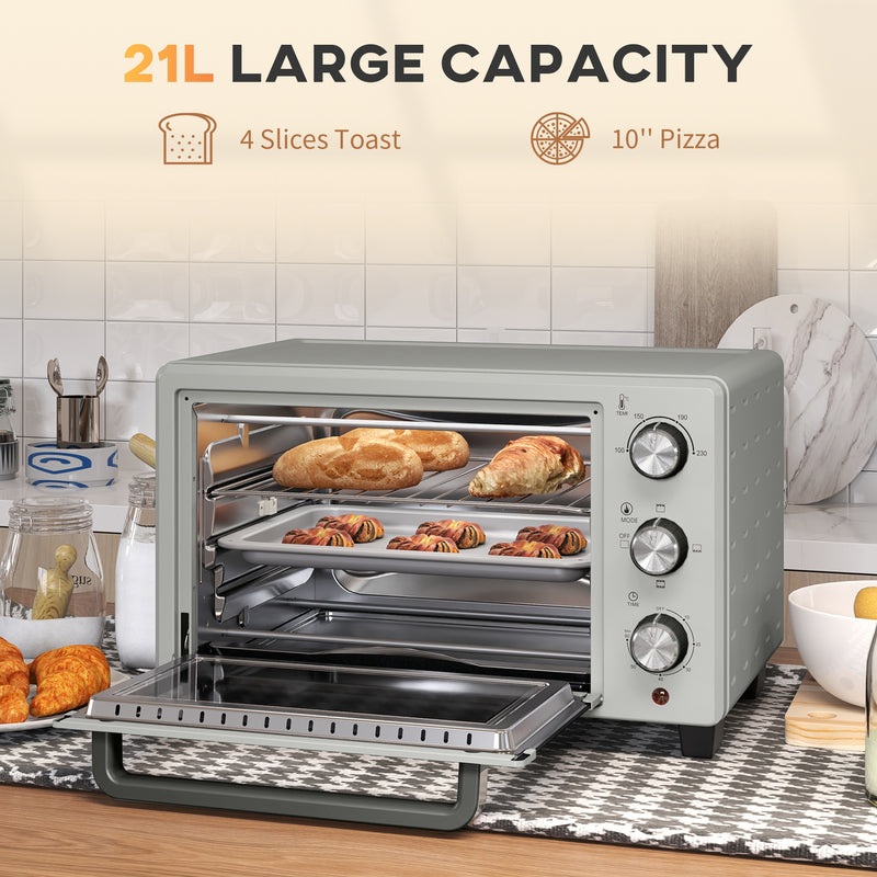 21L Mini Countertop Oven with Adjustable Temperature 100 - 230 Degrees Centigrade Silver by HOMCOM