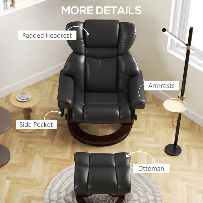 Black Swivel Massage Recliner Chair With Footstool and Adjustable Backrest by HOMCOM