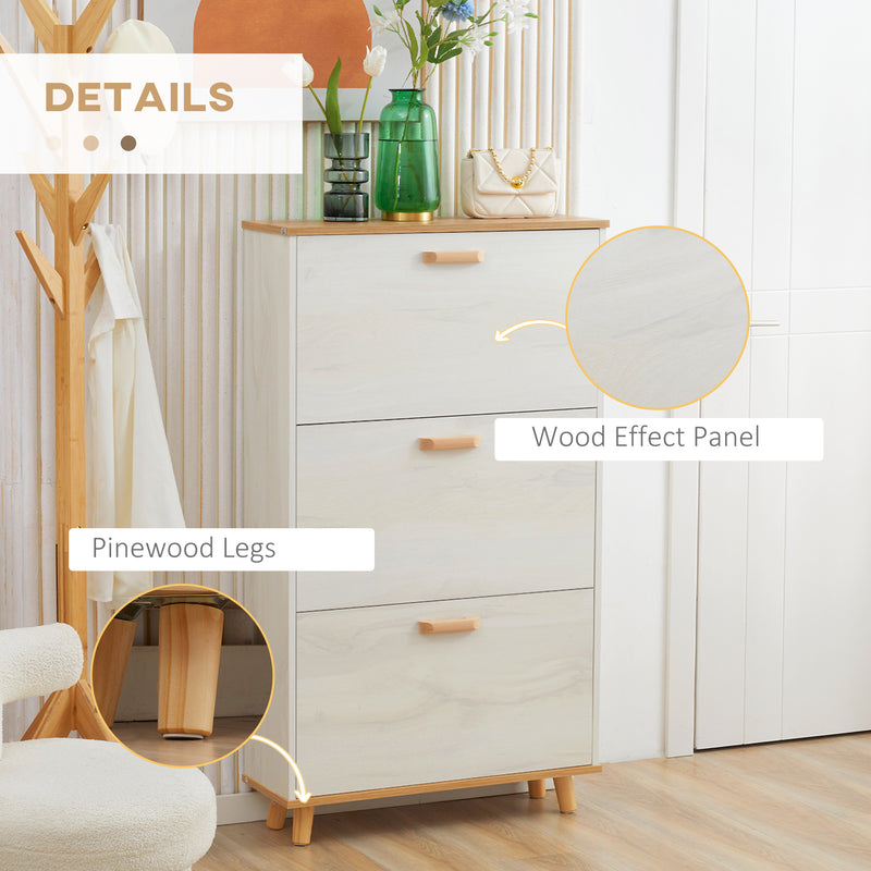 Slim Shoe Cabinet with 3 Flip Drawers and Adjustable Shelves for Hallway Storage Cream White
