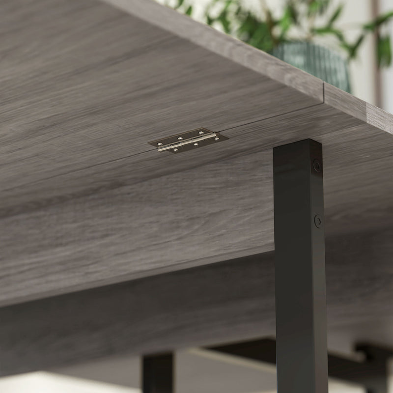 Grey Industrial Folding Dining Table with Drop Leaf and Storage Shelves for Small Spaces