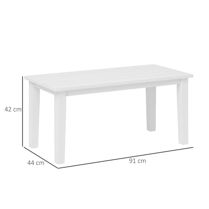 White Rectangular Outdoor Coffee Table All-Weather HDPE With Slatted Top by Outsunny