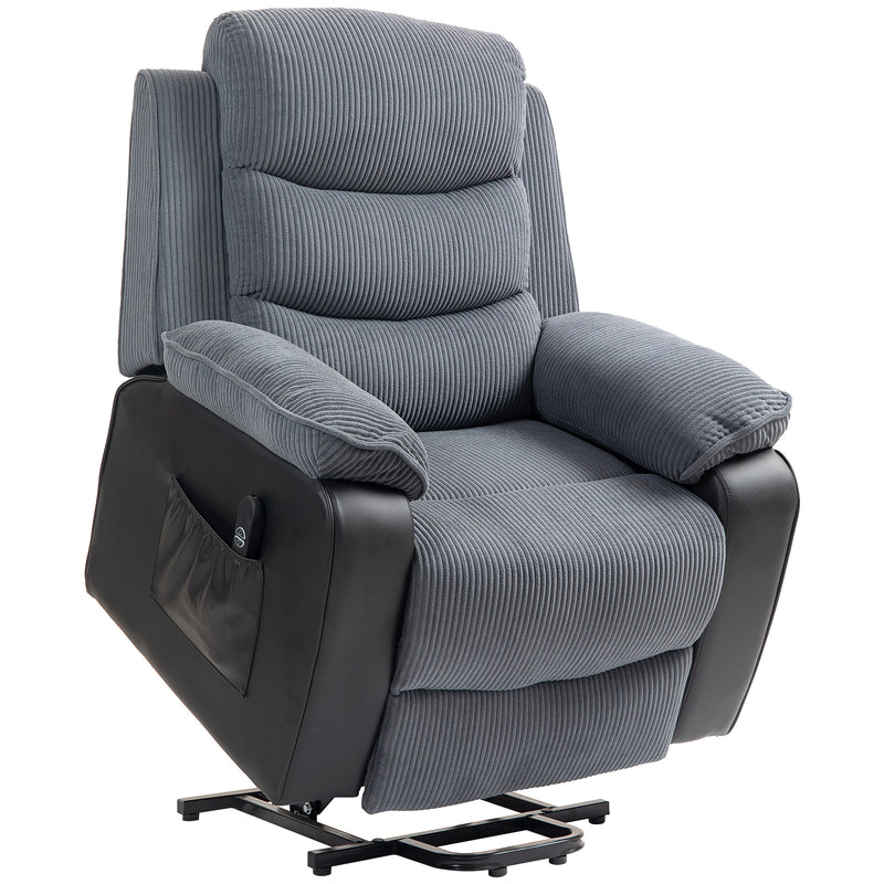 Dark Grey Overstuffed Corduroy Electric Recline and Lift Chair for Ultimate Comfort by HOMCOM