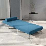 Blue Velvet Feel Single Sleeper Chair Comfortable Space Saving Design by HOMCOM