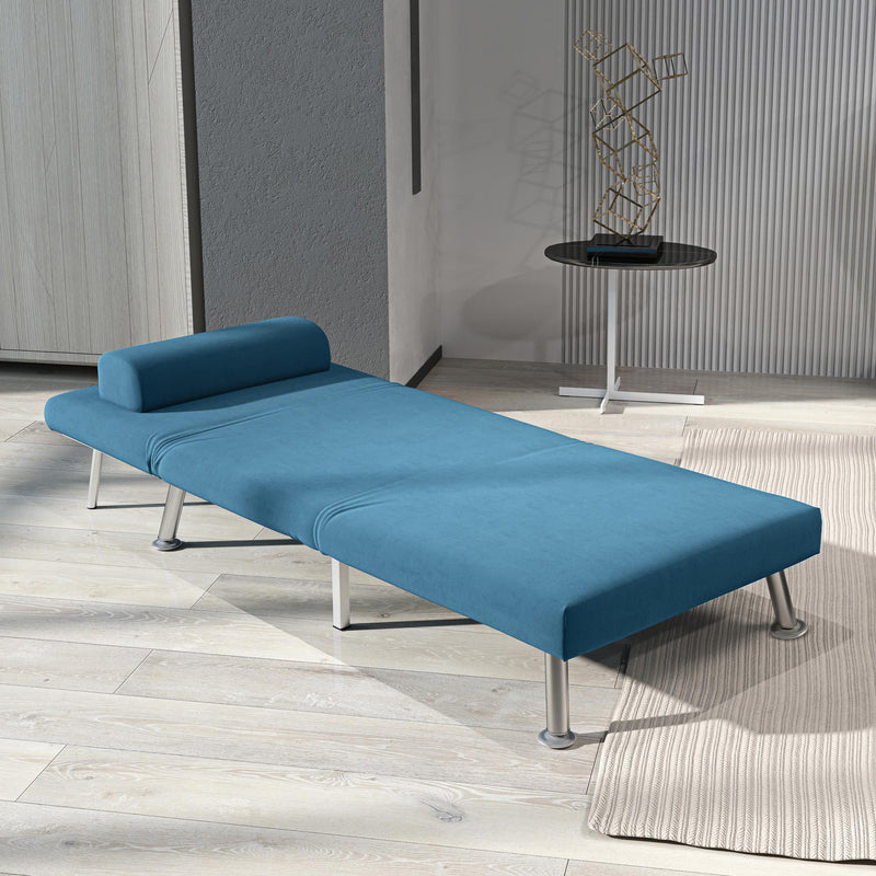 Blue Velvet Feel Single Sleeper Chair Comfortable Space Saving Design by HOMCOM