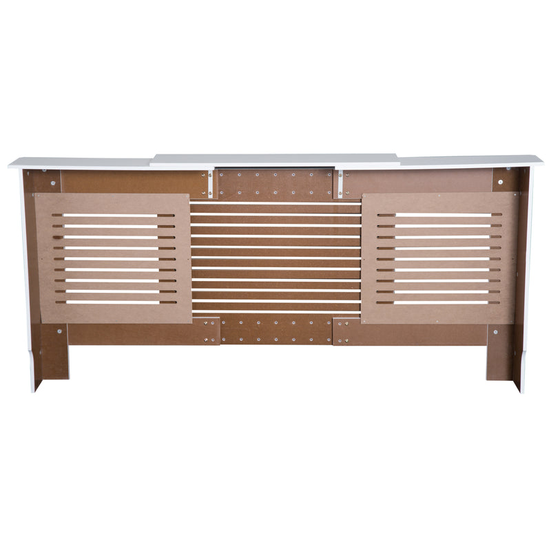 White Extendable Radiator Cover With Slatted Design And Storage Shelf For Home Office