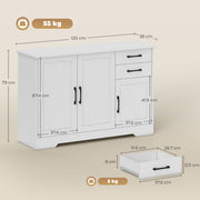 Sideboard with Drawers and Cabinets for Organised Dining or Living Room Storage White AOSOM