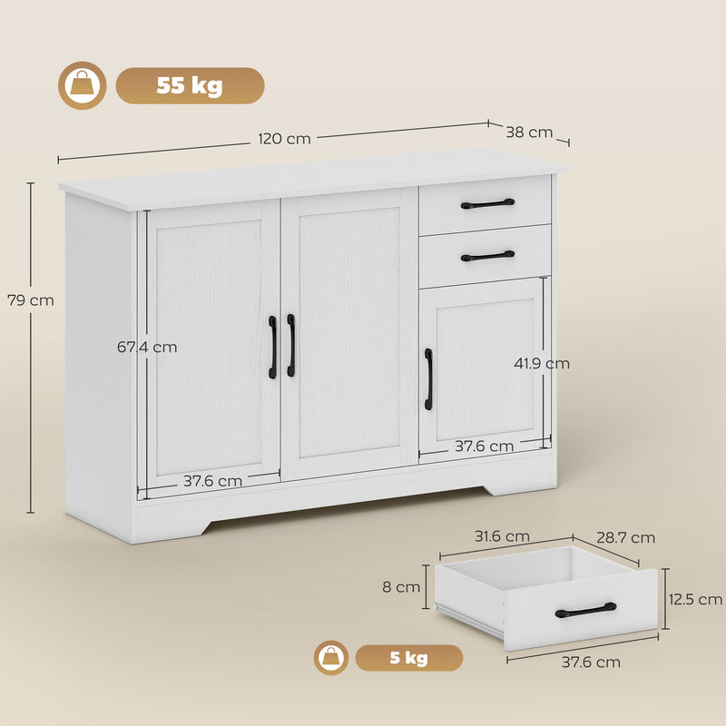 Sideboard with Drawers and Cabinets for Organised Dining or Living Room Storage White AOSOM
