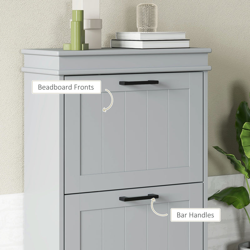 Two Drawer Shoe Storage Cabinet Holds Up To 10 Pairs Ideal for Hallways Grey