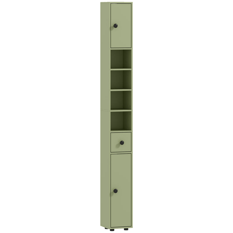 Green Slim Tall Bathroom Storage Cabinet with Drawer Shelves and Cupboards for Small Spaces