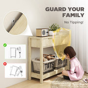 Modern Console Table with Fluted Drawers and Shelf for Hallway or Living Room, Natural Wood Finish