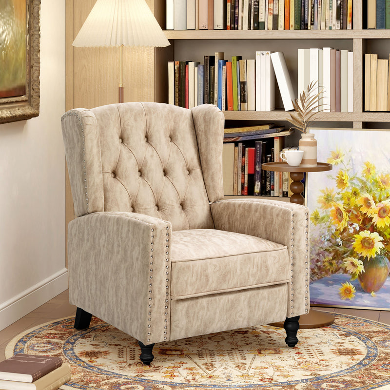 Chesterfield Style Reclining Armchair With Padded Seat For Living Room Comfort Beige