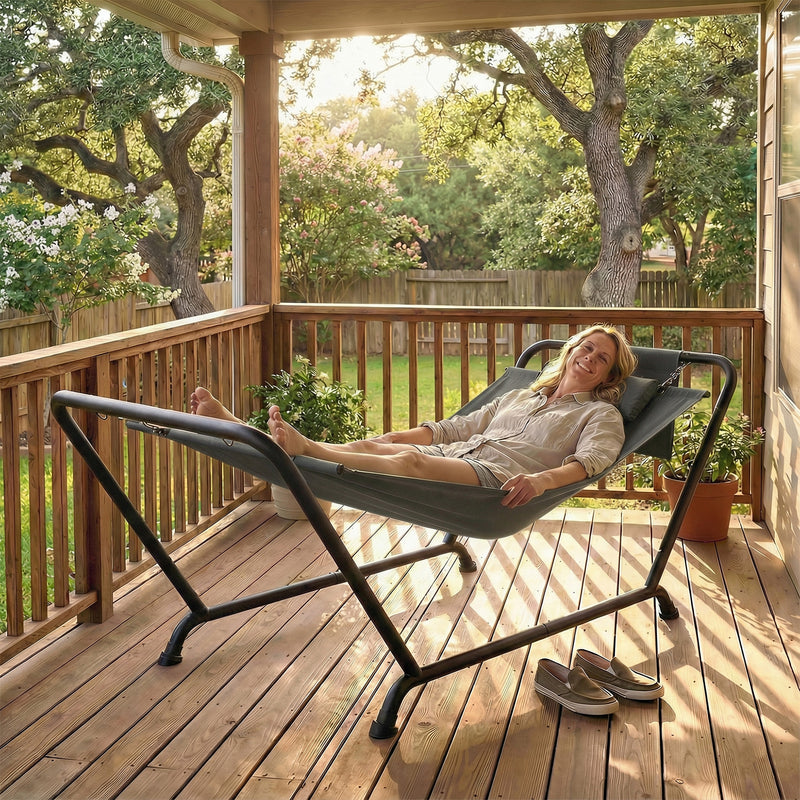 Garden Hammock with Stand and Headrest for Relaxing Outdoors Dark Grey Outsunny