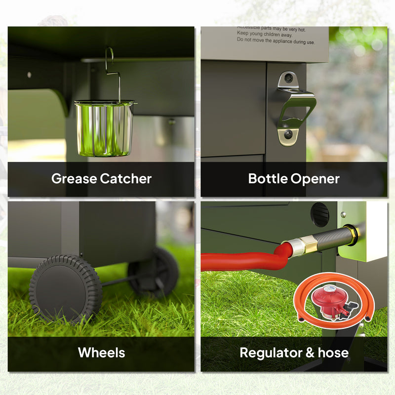 Black 7.5kW Three Burner Gas BBQ Grill With See Through Lid by Outsunny