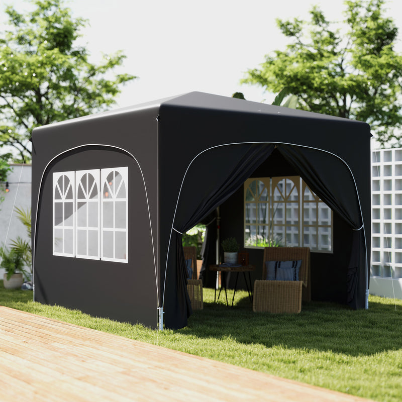 Black 3 x 3m Pop Up Gazebo Shelter with Accessories for Outdoor Events by Outsunny