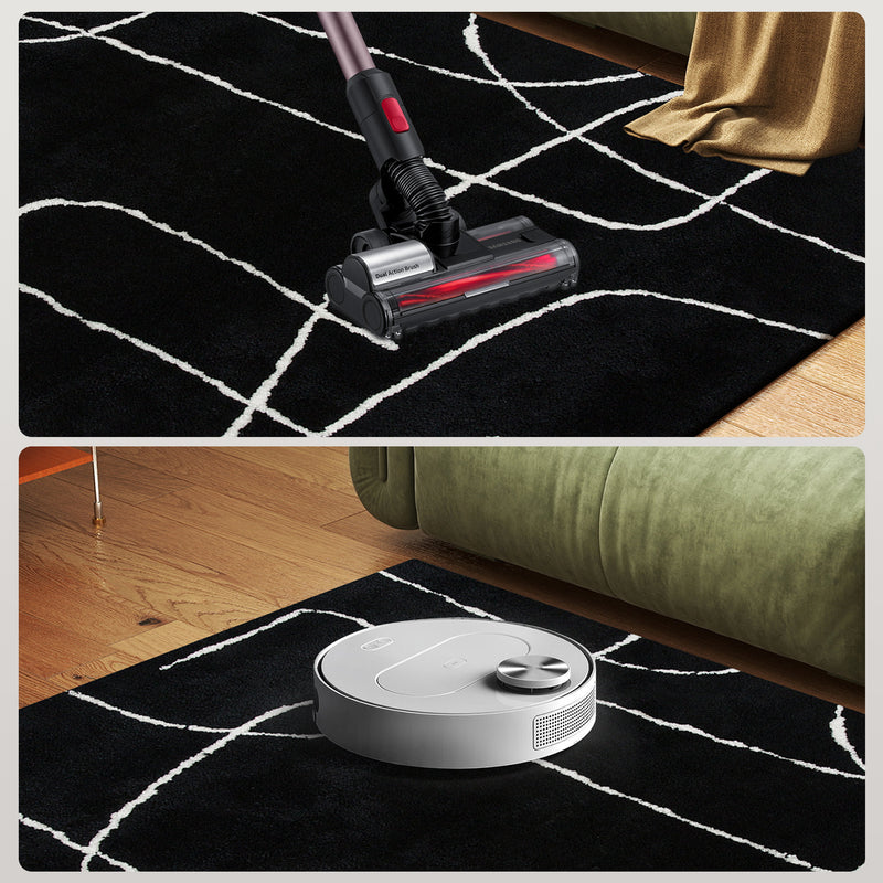 Soft High Pile Washable Area Rug With Geometric Design For Living Room or Bedroom, Black