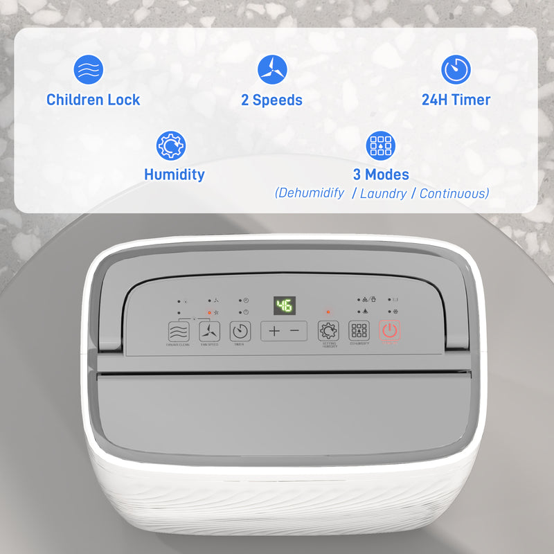 16L Dehumidifier with Multi Mode and Wheels for Easy Mobility, White by HOMCOM
