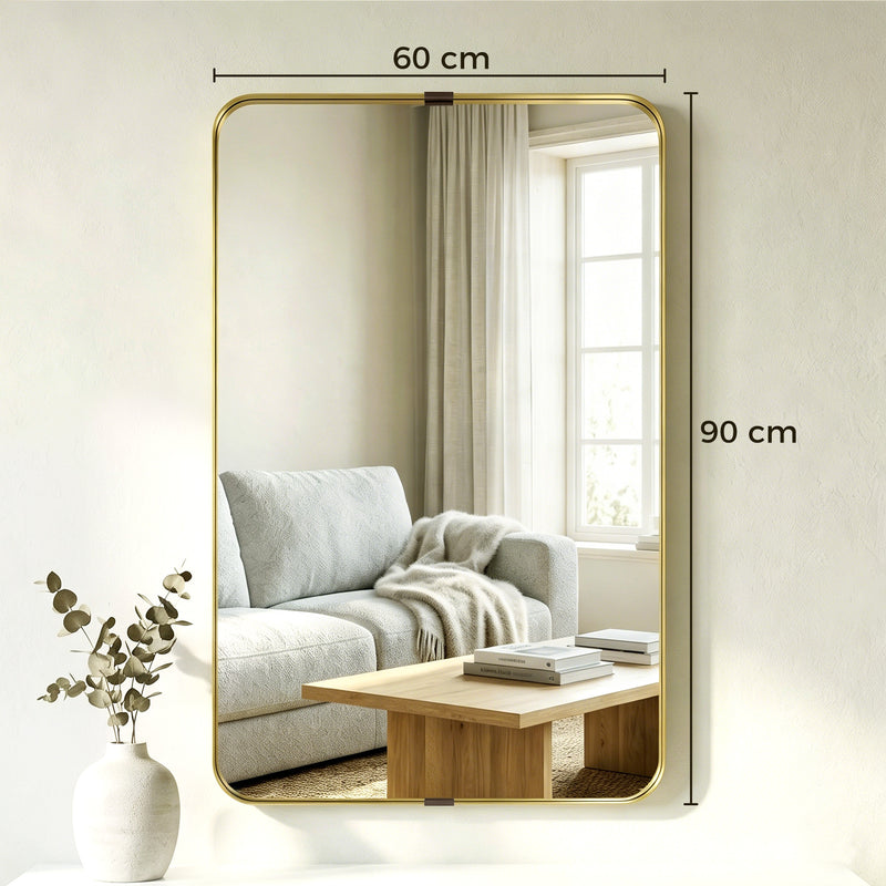 Wall Mirror Shatter Resistant with Deep Frame for Busy Homes Ready to Hang Gold Homcom