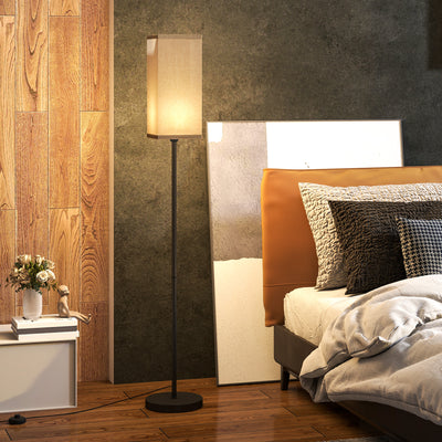Modern Black Floor Lamp with Linen Shade and Foot Switch for Living Room or Bedroom by HOMCOM