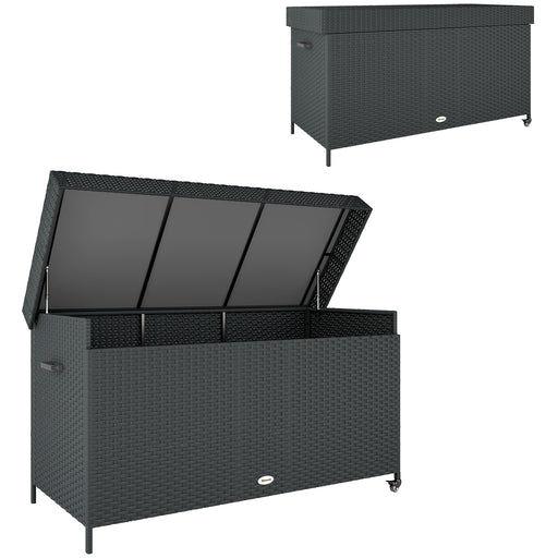 Black Rattan Garden Storage Box 627L Weatherproof Outdoor Chest with Lid