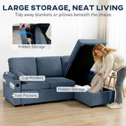 Corner Sofa Bed with Storage and USB Charging for Small Living Rooms Blue AOSOM