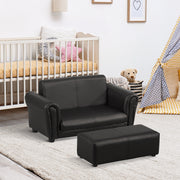 2 Seater Kids Sofa Bed with Footstool Perfect for Toddlers and Children, Black