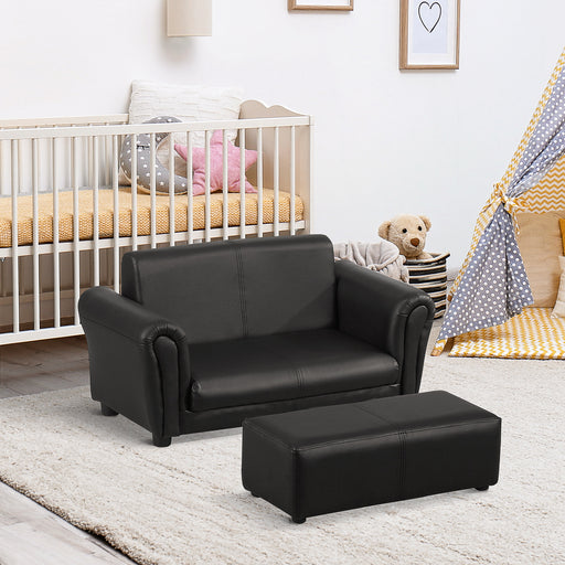 2 Seater Kids Sofa Bed with Footstool Perfect for Toddlers and Children, Black