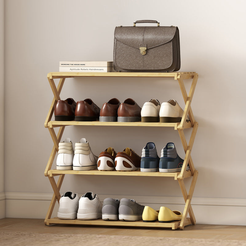 4 Tier Bamboo Shoe Rack Freestanding Storage Shelf No Assembly Required Natural AOSOM