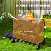 Black Double Decker Folding Trolley Wagon 200kg Load 350L Capacity for Camping and Beach
