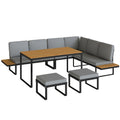 Outdoor Modular Sofa Dining Set for 8 with Cushions and Dining Table Grey and Wood Effect Outsunny