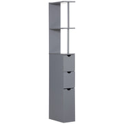 Tall Freestanding Bathroom Cabinet With Drawers And Open Shelves For Small Spaces Grey