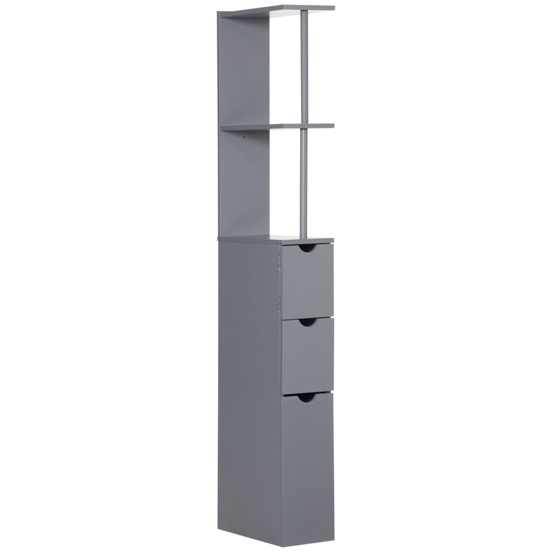 Tall Freestanding Bathroom Cabinet With Drawers And Open Shelves For Small Spaces Grey
