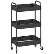 Three Tier Steel Storage Trolley With Lockable Wheels For Home Or Office Use Black