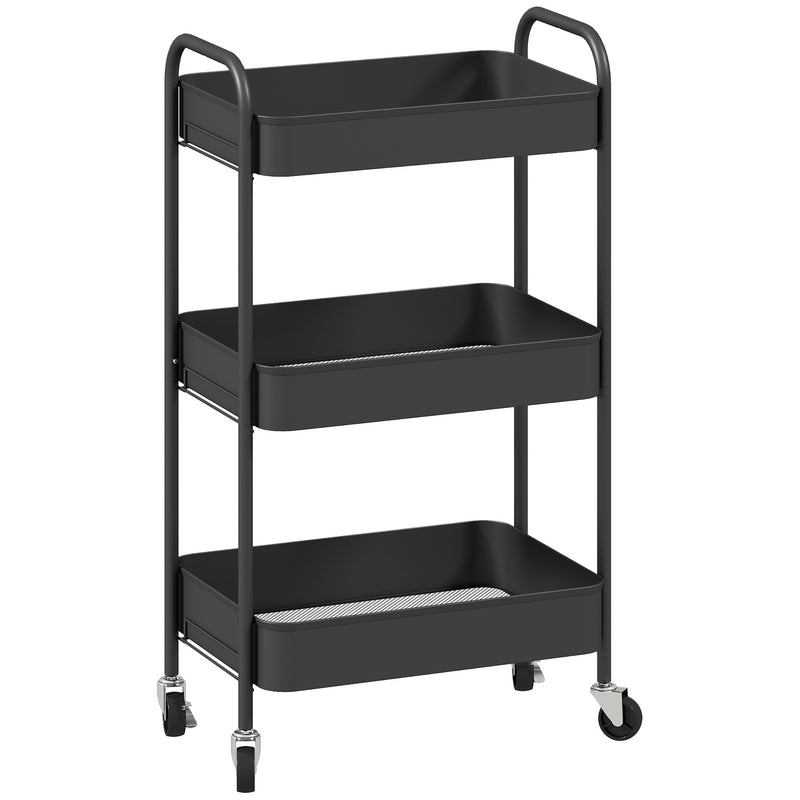 Three Tier Steel Storage Trolley With Lockable Wheels For Home Or Office Use Black