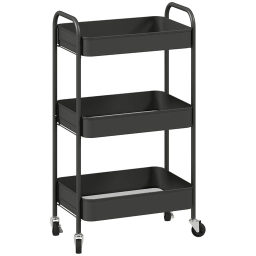 Three Tier Steel Storage Trolley With Lockable Wheels For Home Or Office Use Black
