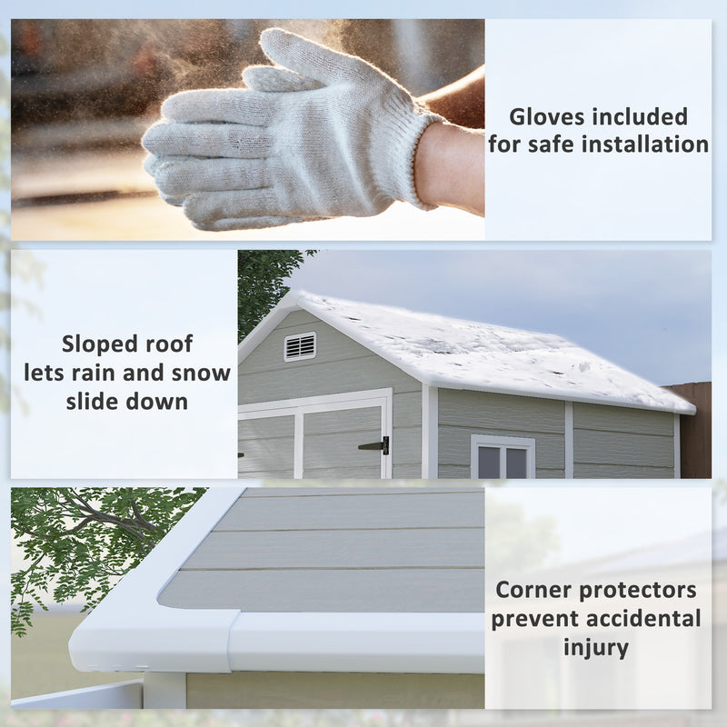 6 x 5ft Garden Shed Plastic Storage with Window, Floor, Lockable Doors, and Vents Dark Grey by Outsunny