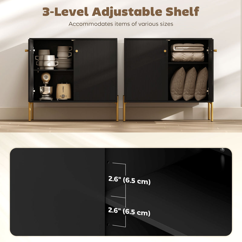 Sideboard with Adjustable Shelf and Raised Legs for Easy Cleaning Black Gold Tone