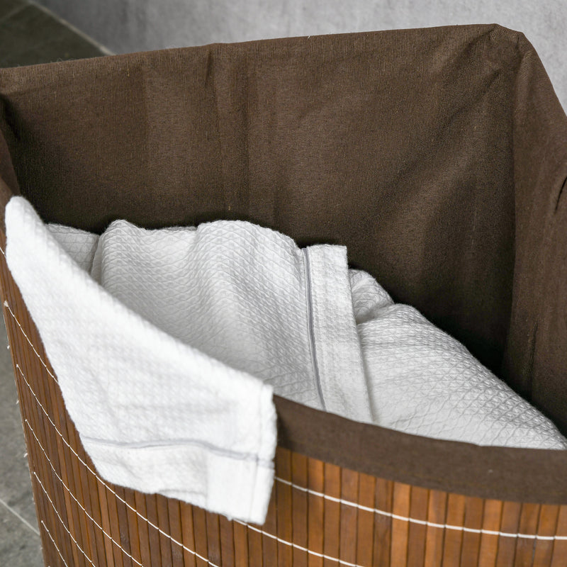 Brown Bamboo Laundry Basket With Lid 55L Removable Washable Lining Corner Hamper by HOMCOM