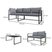 Grey 3 Piece L Shaped Garden Furniture Set with Cushions by Outsunny