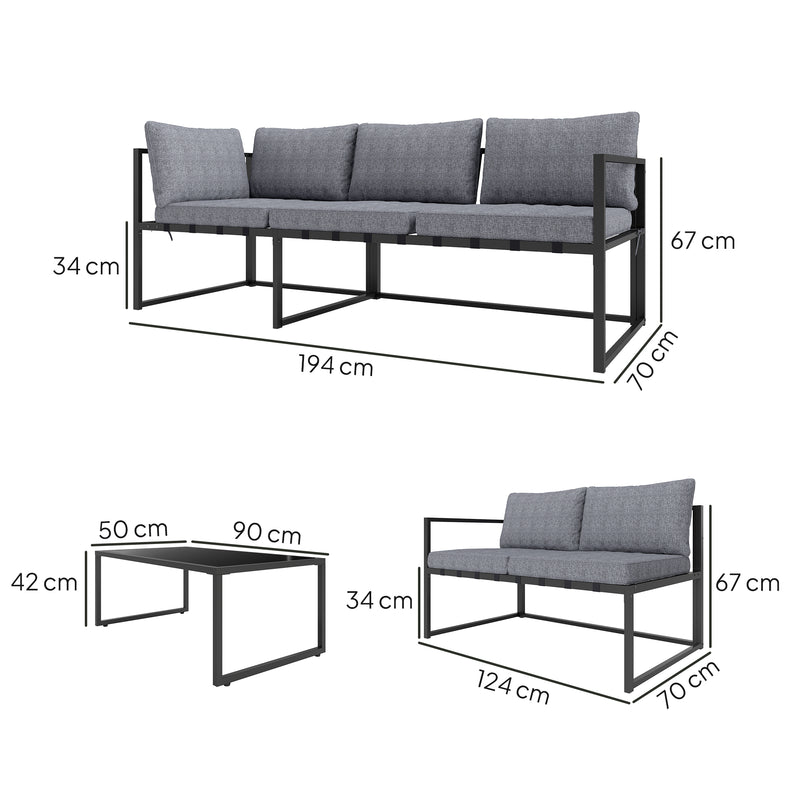 Grey 3 Piece L Shaped Garden Furniture Set with Cushions by Outsunny