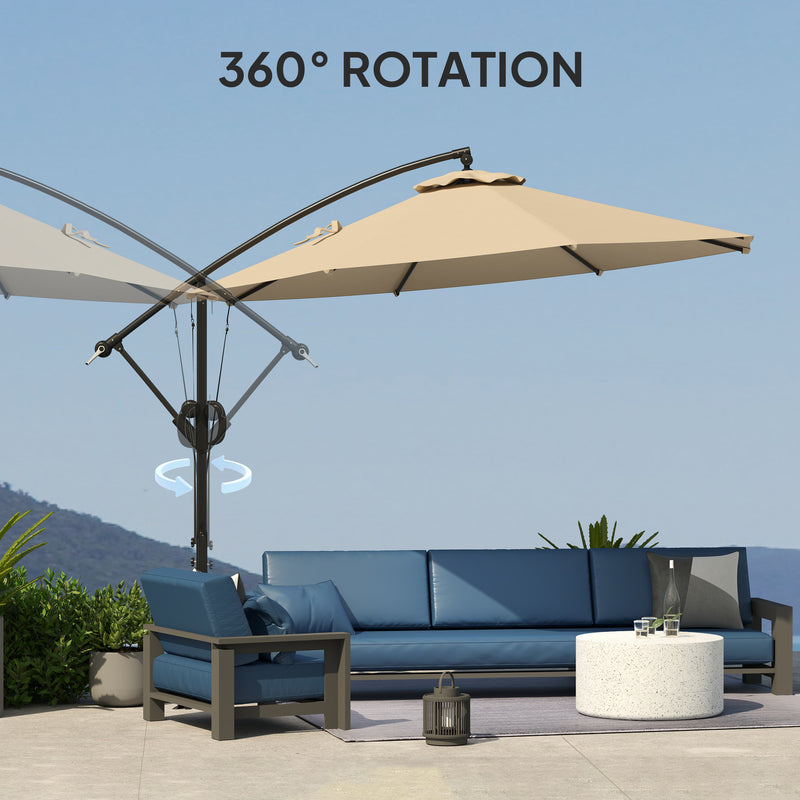 Khaki 3m Cantilever Garden Parasol with Cover and Wind Protection Strap by Outsunny