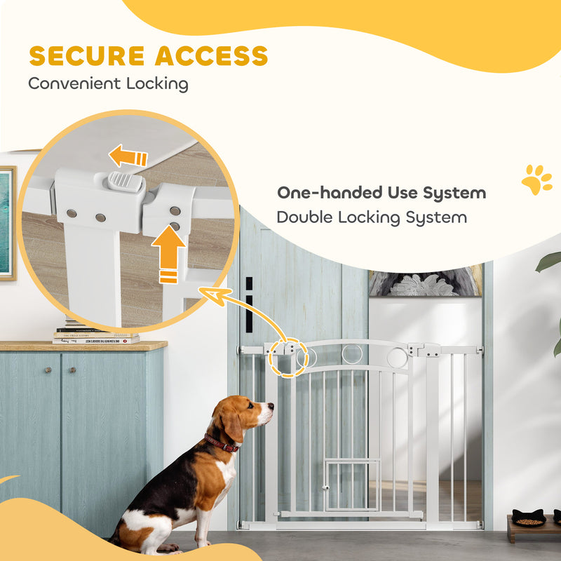 Tall Pet Safety Gate with Door 77cm High Adjustable 76-104cm for Stairs and Doorways by PawHut