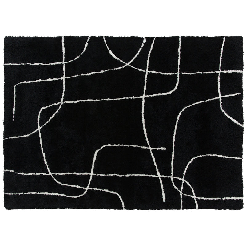 Soft High Pile Washable Area Rug With Geometric Design For Living Room or Bedroom, Black