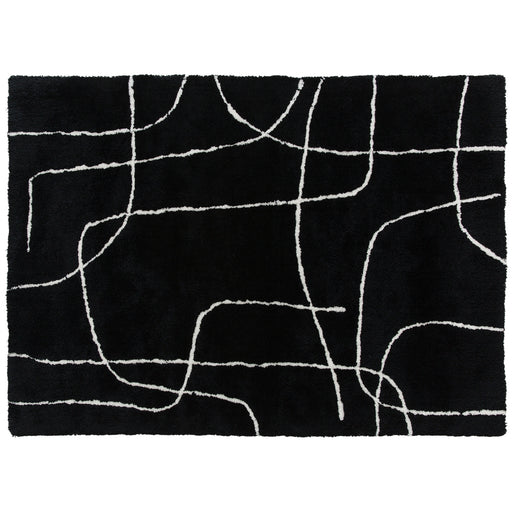 Soft High Pile Washable Area Rug With Geometric Design For Living Room or Bedroom, Black