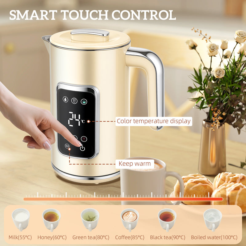Touch Screen Kettle and Toaster Set for Modern Kitchen Style and Functionality Cream