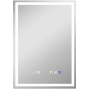 Silver LED Bathroom Mirror 50 x 70 cm with Bluetooth Clock and Anti Fog Feature