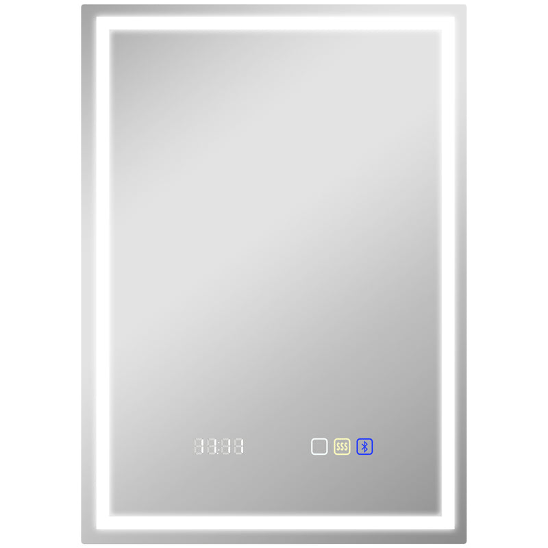 Silver LED Bathroom Mirror 50 x 70 cm with Bluetooth Clock and Anti Fog Feature